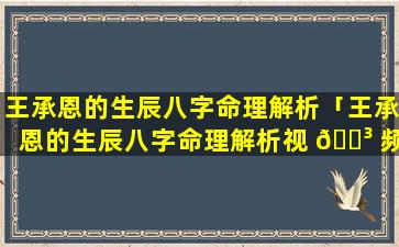 王承恩的生辰八字命理解析「王承恩的生辰八字命理解析视 🌳 频」